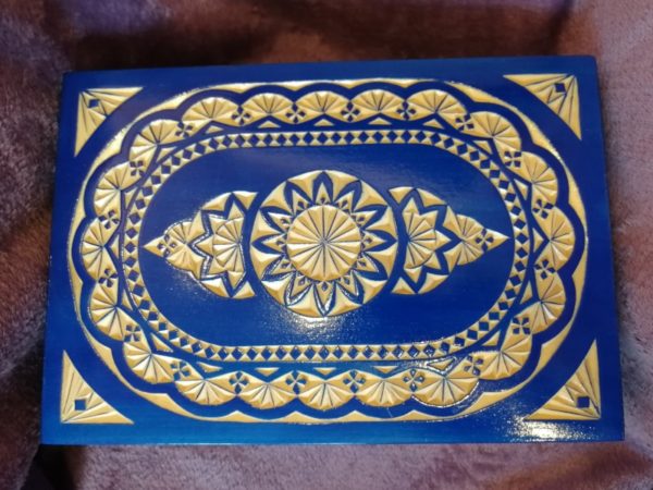 Big wooden box 24x17x9, carved, blue, picture 5